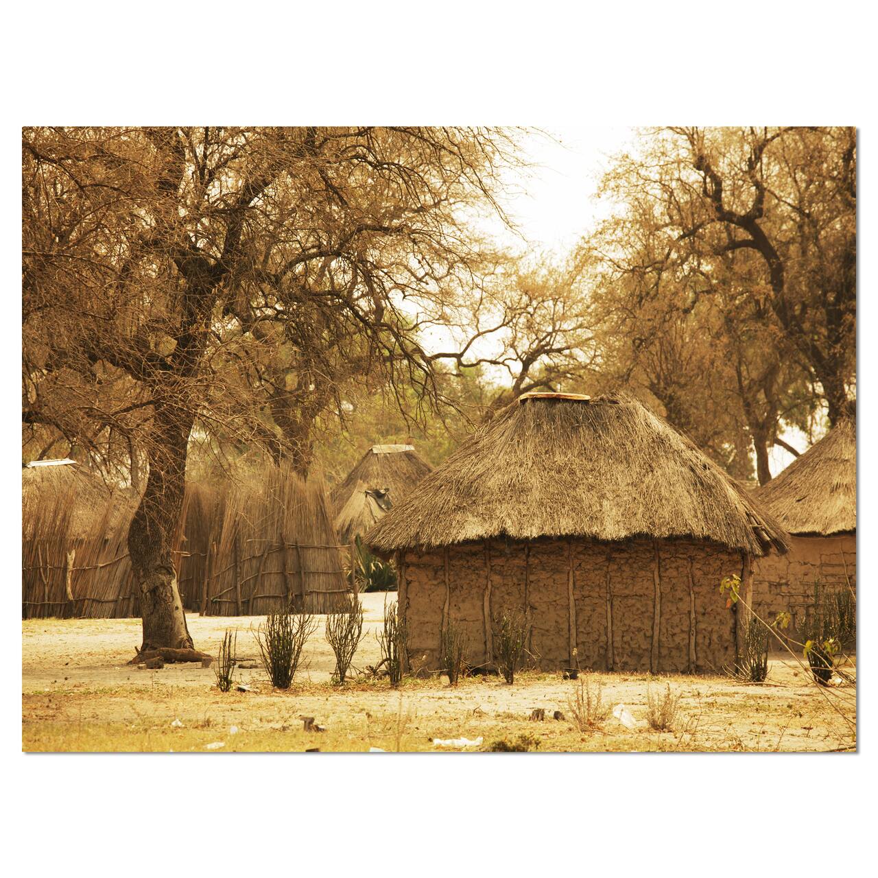 Designart - Beautiful Rural African Huts - Oversized Landscape Canvas Art